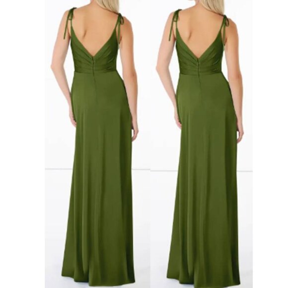 Azazie Satin Maxi Dress Formal Gown Bridal 2Side Pockets Emerald Green Size10 - Picture 2 of 7